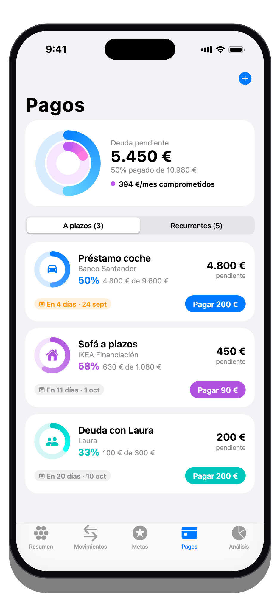 Pantalla de pagos a plazos